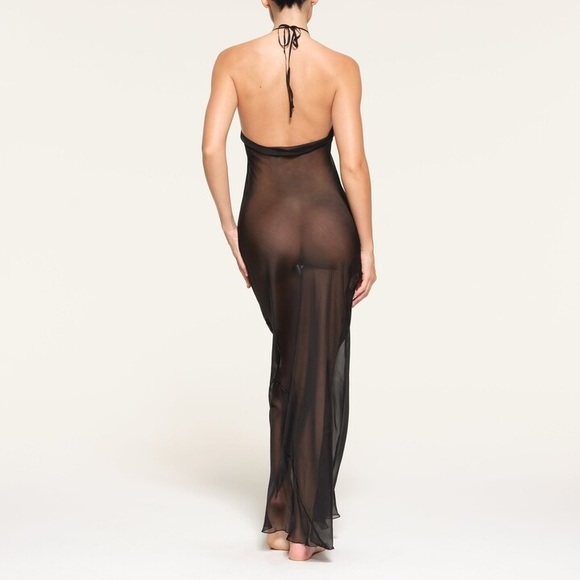 SKIMS Sheer Romance Halter Slip Dress in Black Size Medium - Picture 7 of 11
